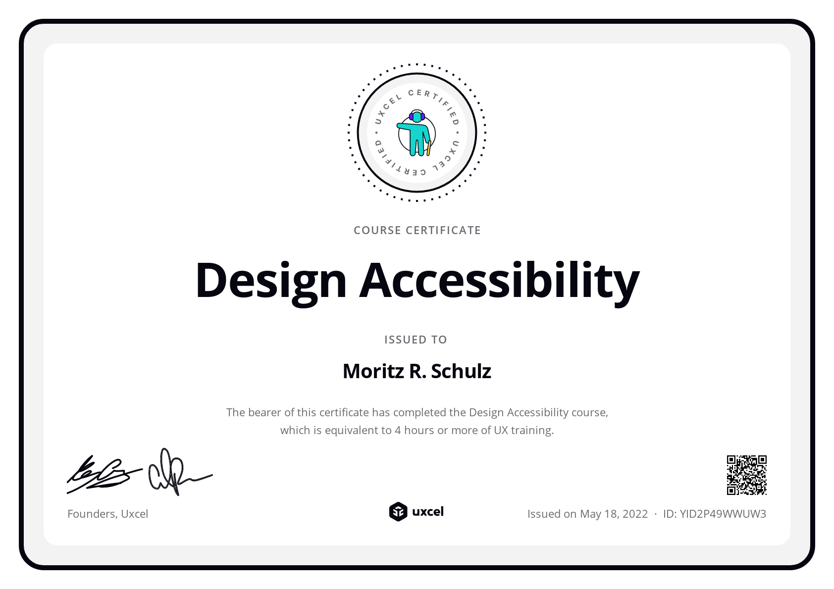 Moritz R. Schulz's certificate